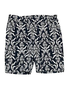 Chico's Sz 2 (US 12) Pull On Bermuda Shorts Navy Blue  Floral Damask Vacation